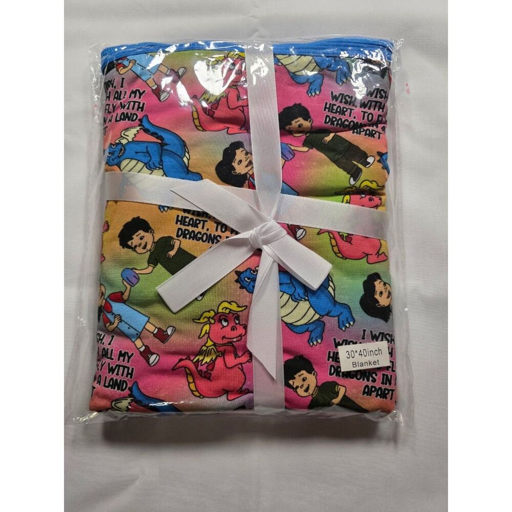 30x40 Cartoon Dragon Character Blanket Multicolor Kids TV Nostalgia NWT